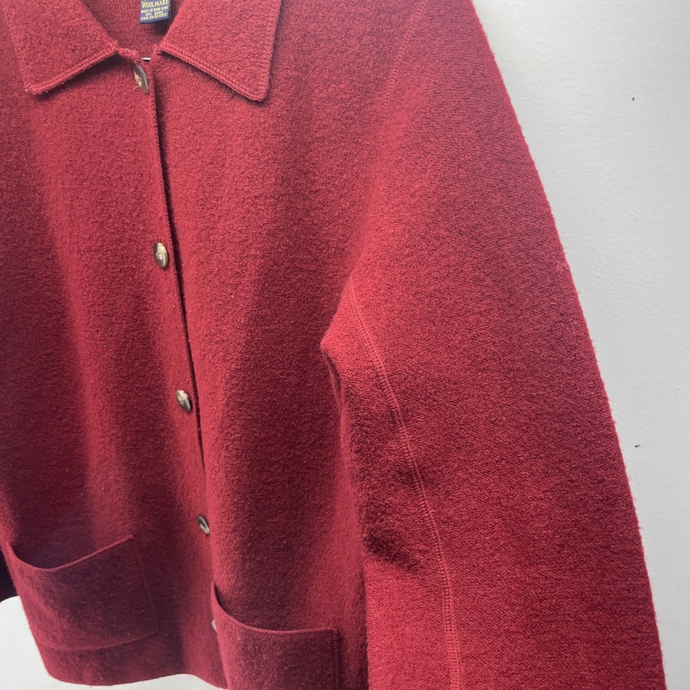 Vintage Charter Club Collared Cardigan Womens Petite Med Red Button Up 100% Wool - Picture 9 of 15